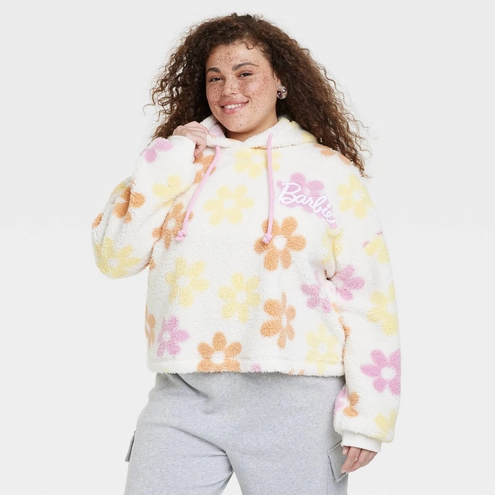 Grayson Threads Women's Barbie Graphic Faux-Fur Jacket - Off-White/Pink |NEW/NWT